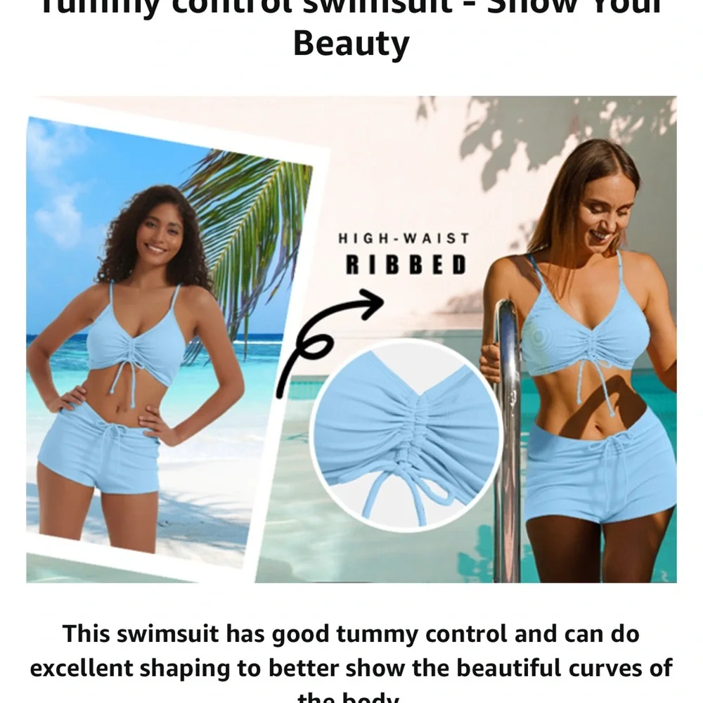 Light Blue Ruched Bikini Set - Picture 8 of 9